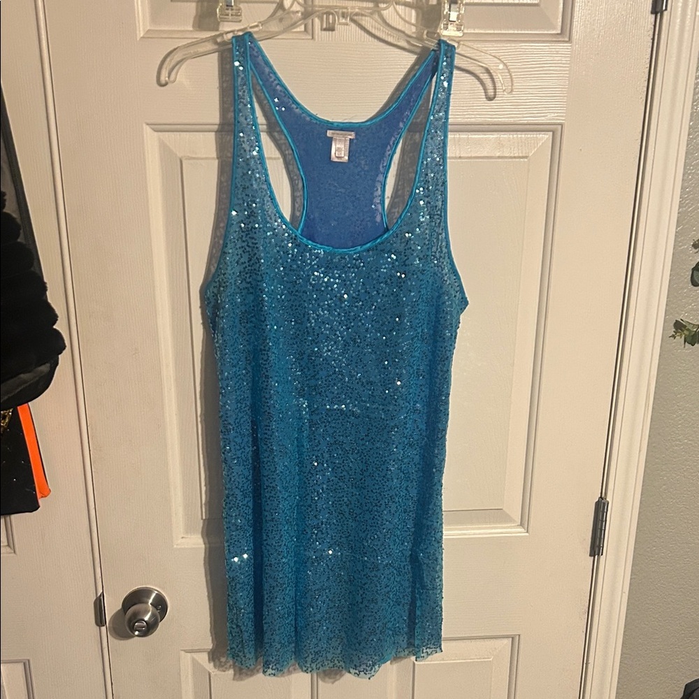 Victorias Secret Sparkling Blue Sequin Racerback Tank Dress